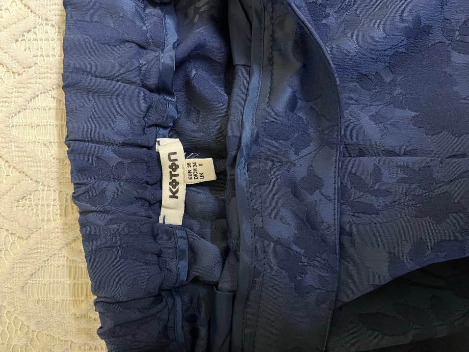 Koton çiçek Jakar desenli Lacivert Pilili Kumaş Pantolon - Görsel 4