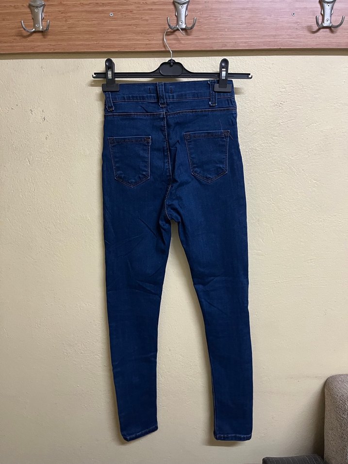 Kadın Lacivert Slim Fit dizleri kesik Denim Pantolon - Görsel 2