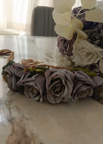 Accessorize Bej ve Gri mor Çiçekli Bohem Gelin Saç Aksesuarı
