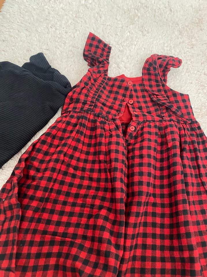 Kırmızı Siyah Kareli Fırfırlı Askılı Elbise - Görsel 2