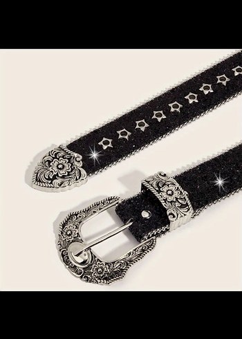 Vintage Siyah Deri Gotik Tokalı Kemer - Görsel 3