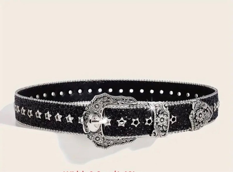 Vintage Siyah Deri Gotik Tokalı Kemer - Görsel 2