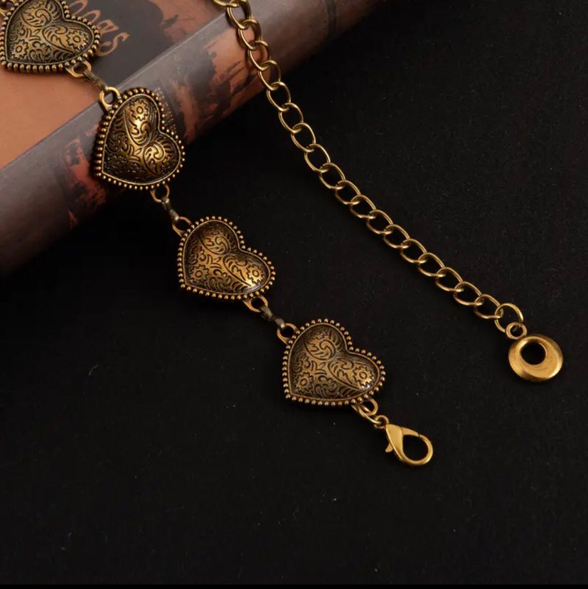 Antik Gold Kalp Desenli Bel zinciri - Görsel 2