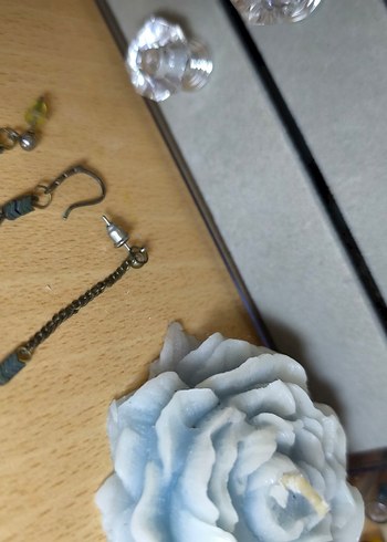 Uzun Zincir Detaylı Turkuaz Yeşil Desenli Küpe
