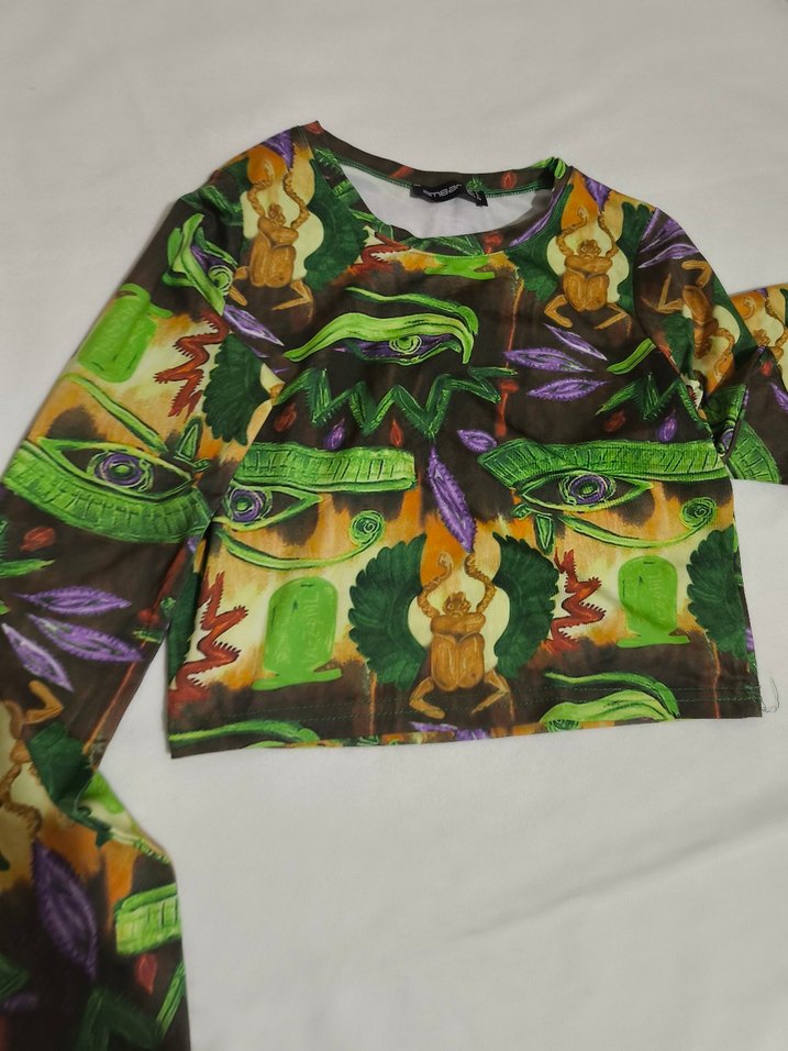 Desenli Uzun Kollu Crop - Görsel 3