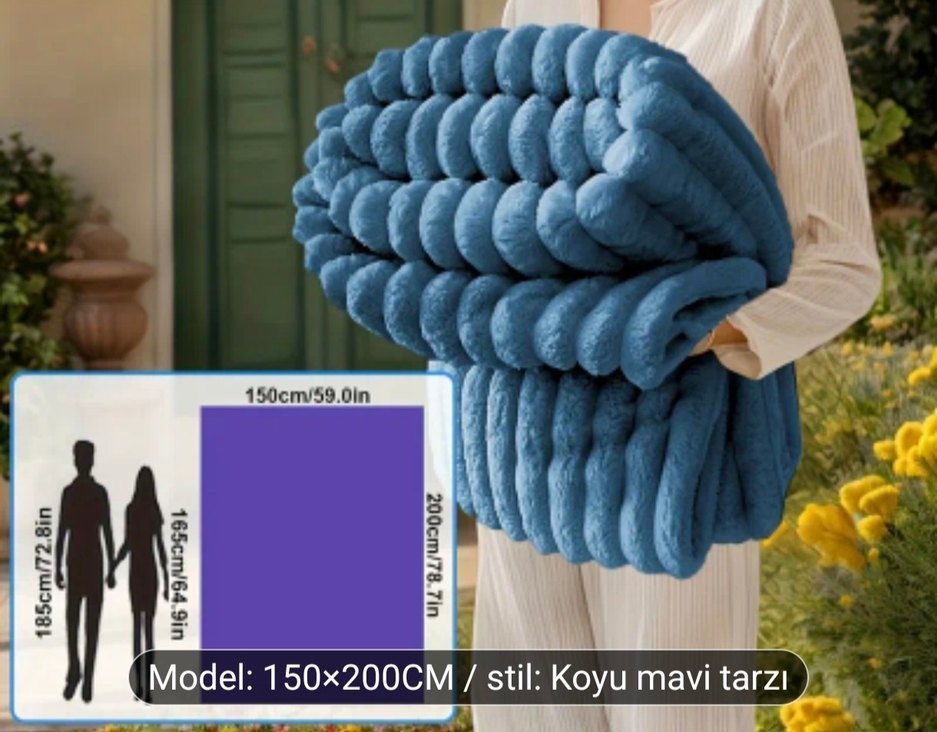 Kürk Yatak Örtüsü Tek Kişilik Dolgulu Peluş Yumuşak Mavi Yorgan - Görsel 2