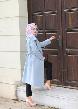 Mavi İnce Kaşe Kaban