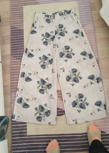Düğmeli Gri Geniş Kesim Pantolon