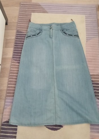 Kadın Mavi Kot Midi Etek