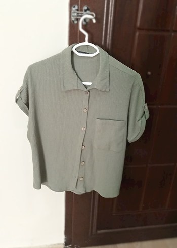 Kadın Kısa Kollu Keten Gömlek - Görsel 5