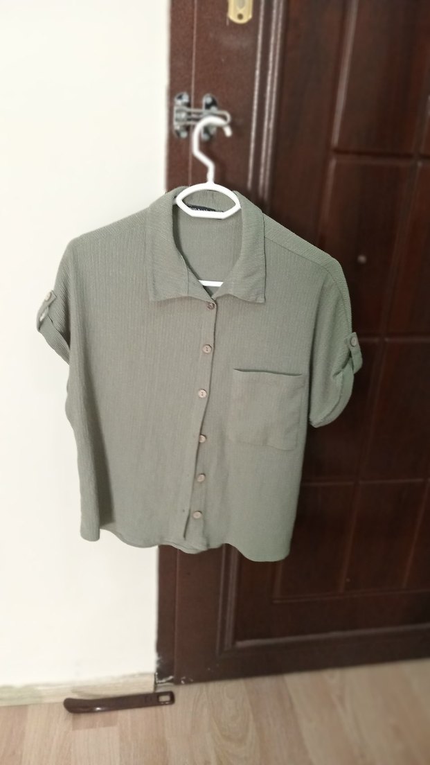 Kadın Kısa Kollu Keten Gömlek - Görsel 5