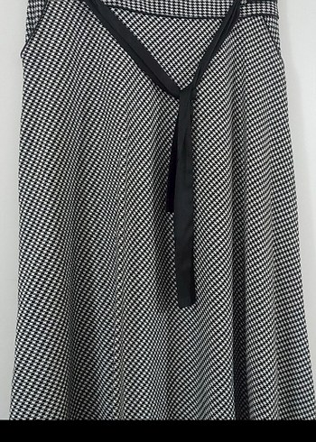 Kadın Siyah-Gri Kareli Uzun Kemerli Etek - Görsel 4