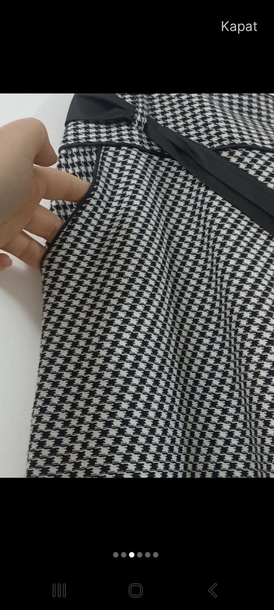 Kadın Siyah-Gri Kareli Uzun Kemerli Etek - Görsel 3