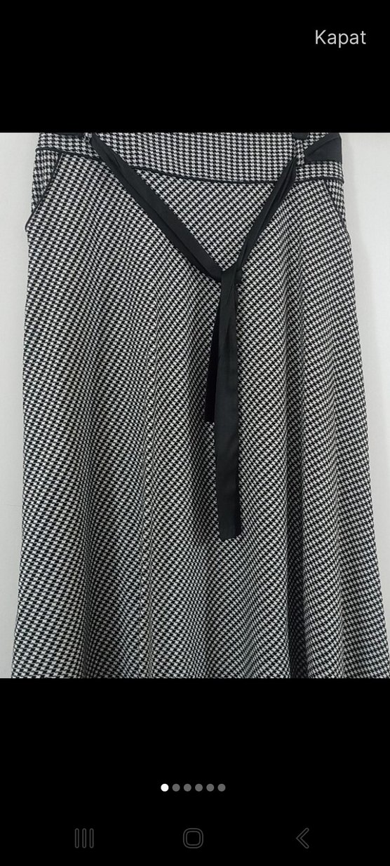 Kadın Siyah-Gri Kareli Uzun Kemerli Etek - Görsel 4