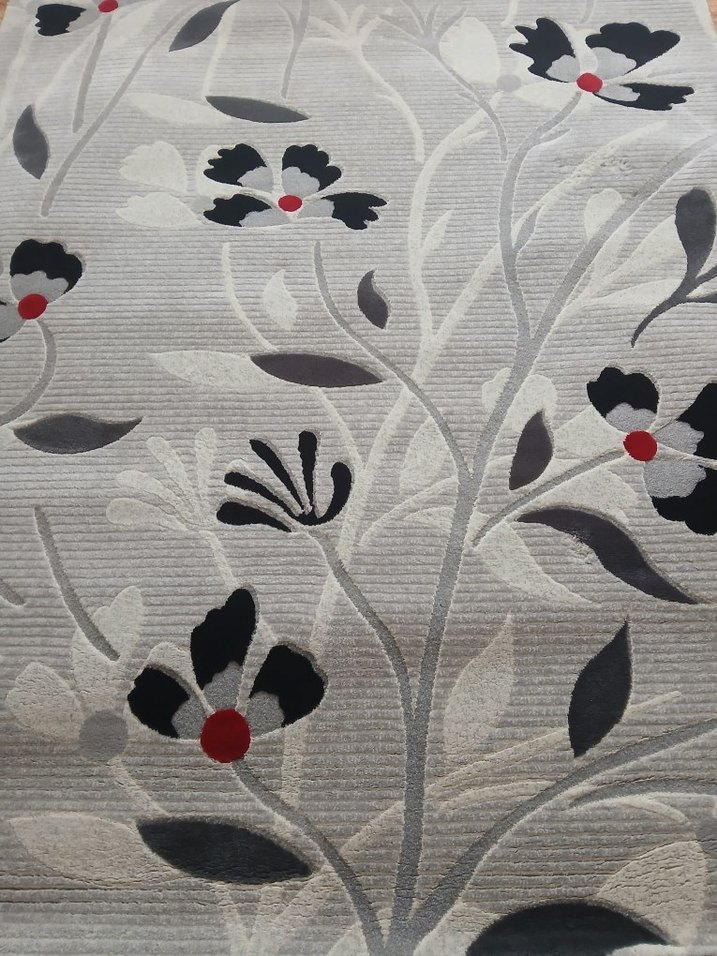 Gri Çiçek Desenli Modern halı - Görsel 3
