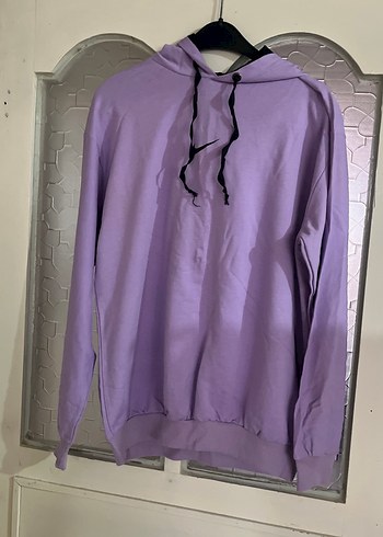 Kadın Lila Kapüşonlu Rahat Sweatshirt - Görsel 3