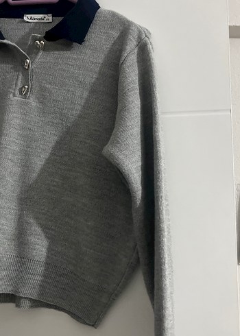 Gri Yün Kazak, Polo Yaka, Salaş Kesim - Görsel 2