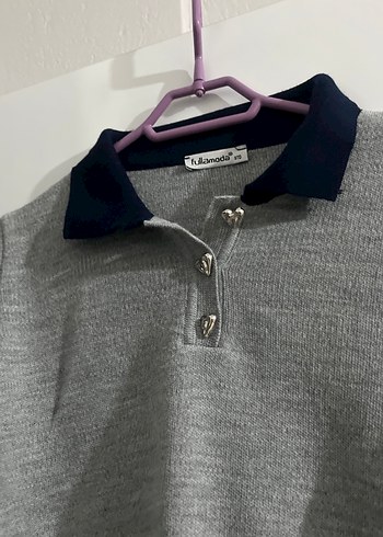 Gri Yün Kazak, Polo Yaka, Salaş Kesim - Görsel 4