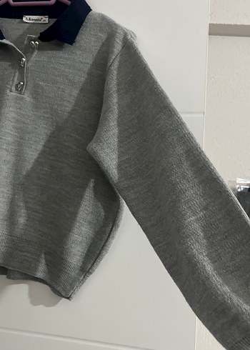 Gri Yün Kazak, Polo Yaka, Salaş Kesim - Görsel 3