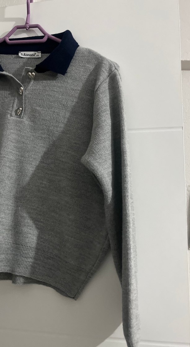 Gri Yün Kazak, Polo Yaka, Salaş Kesim - Görsel 2