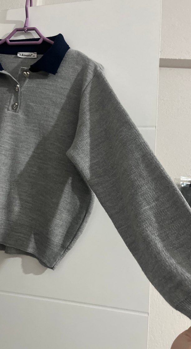 Gri Yün Kazak, Polo Yaka, Salaş Kesim - Görsel 3