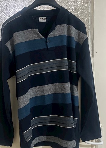 Gri Çizgili Erkek Triko Uzun Kollu Sweatshirt - Görsel 3