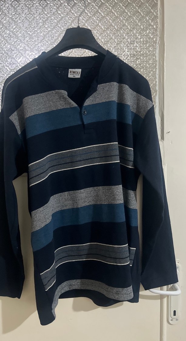 Gri Çizgili Erkek Triko Uzun Kollu Sweatshirt - Görsel 3