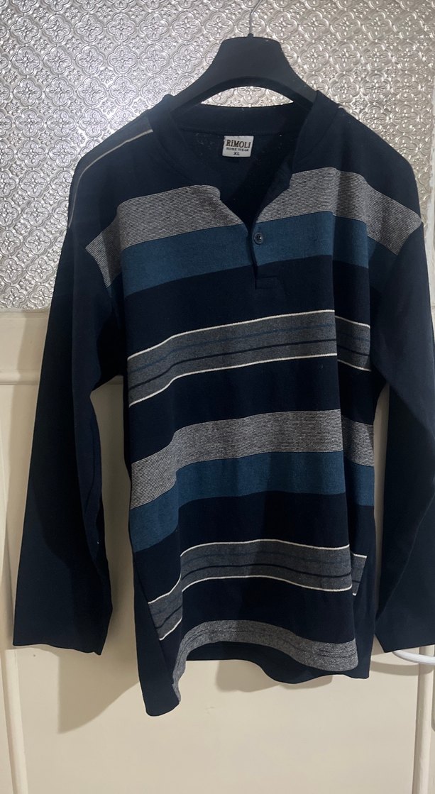 Gri Çizgili Erkek Triko Uzun Kollu Sweatshirt - Görsel 2