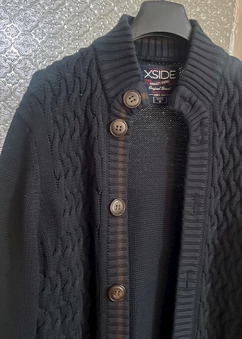 Erkek Siyah Örgü Yün Hırka - Görsel 2