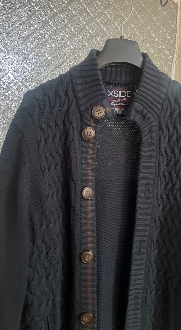 Erkek Siyah Örgü Yün Hırka - Görsel 2