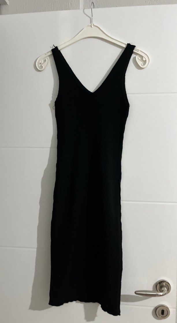 Uzun Kollu Siyah Beyaz Çizgili Kadın Kazak Elbise - Görsel 4