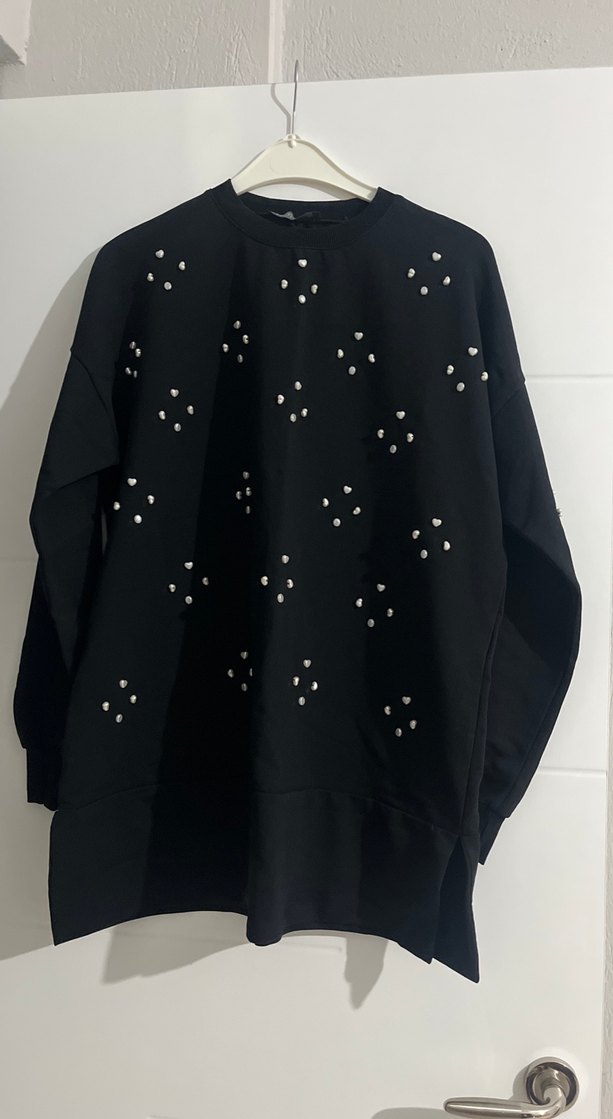 Kadın Siyah Payet İşlemeli Sweatshirt - Görsel 3