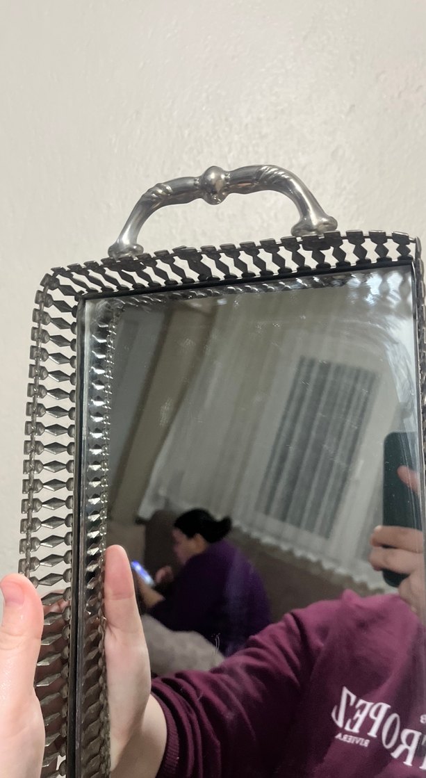 Gri Kenarlı Dikdörtgen aynalı gümüş karışımlı tepsi - Görsel 2