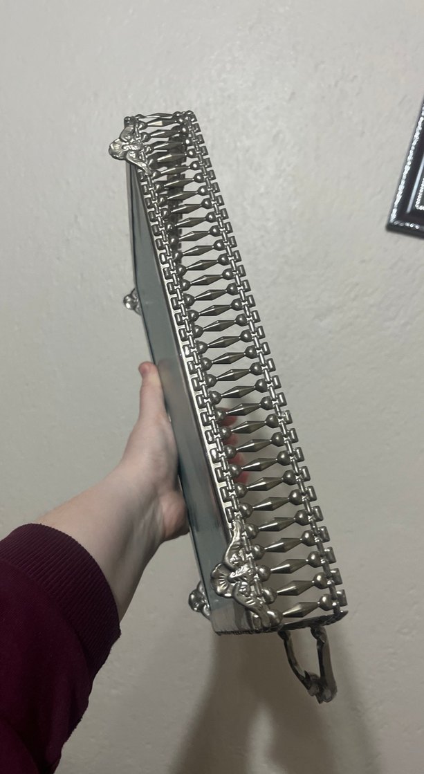 Gri Kenarlı Dikdörtgen aynalı gümüş karışımlı tepsi - Görsel 3