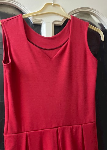 Kolsuz Kırmızı Midi Elbise - Görsel 3