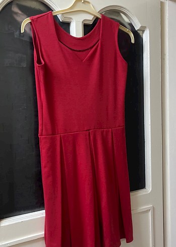 Kolsuz Kırmızı Midi Elbise - Görsel 2