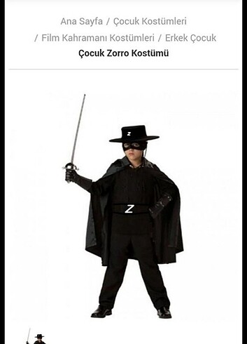 Erkek çocuk zorro kostüm 
