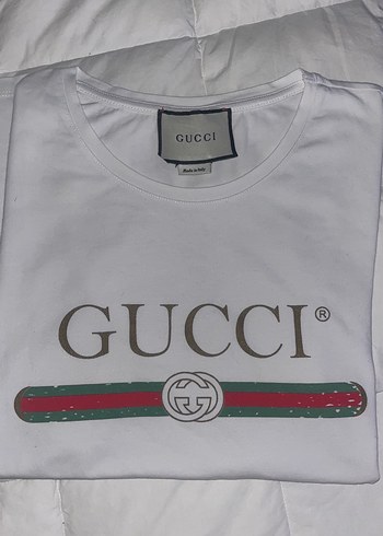 Beyaz Gucci Baskılı Erkek Tişört
