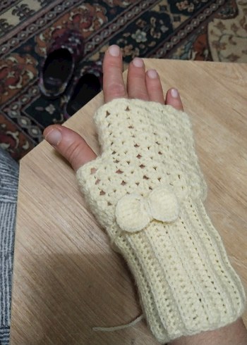 Beyaz Örgü Kadın Eldiveni - Görsel 5