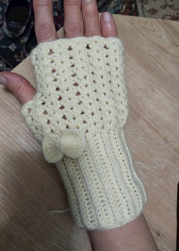 Beyaz Örgü Kadın Eldiveni - Görsel 6