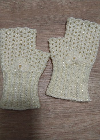 Örgü Bohem Kadın Eldiveni krem - Görsel 4