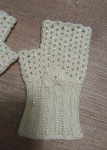 Örgü Bohem Kadın Eldiveni krem - Görsel 5