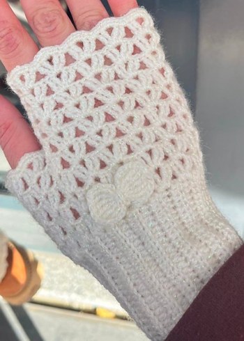 Örgü Bohem Kadın Eldiveni krem - Görsel 7
