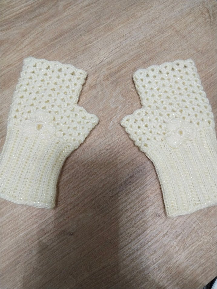 Örgü Bohem Kadın Eldiveni krem - Görsel 2