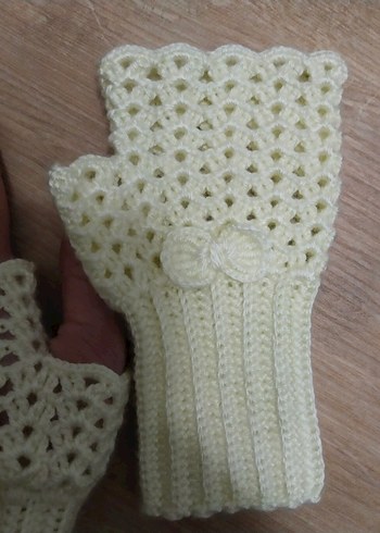 Beyaz Örgü Kadın Eldiveni - Görsel 9