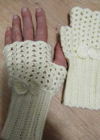Beyaz Örgü Kadın Eldiveni - Görsel 3