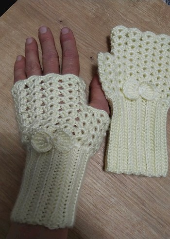 Beyaz Örgü Kadın Eldiveni - Görsel 4