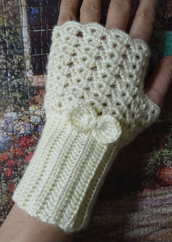 Beyaz Örgü Kadın Eldiveni - Görsel 2