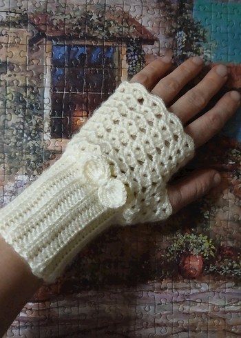 Beyaz Örgü Kadın Eldiveni - Görsel 5