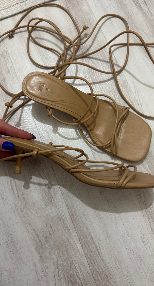 Bej mini Topuklu Minimalist Sandalet - Görsel 4